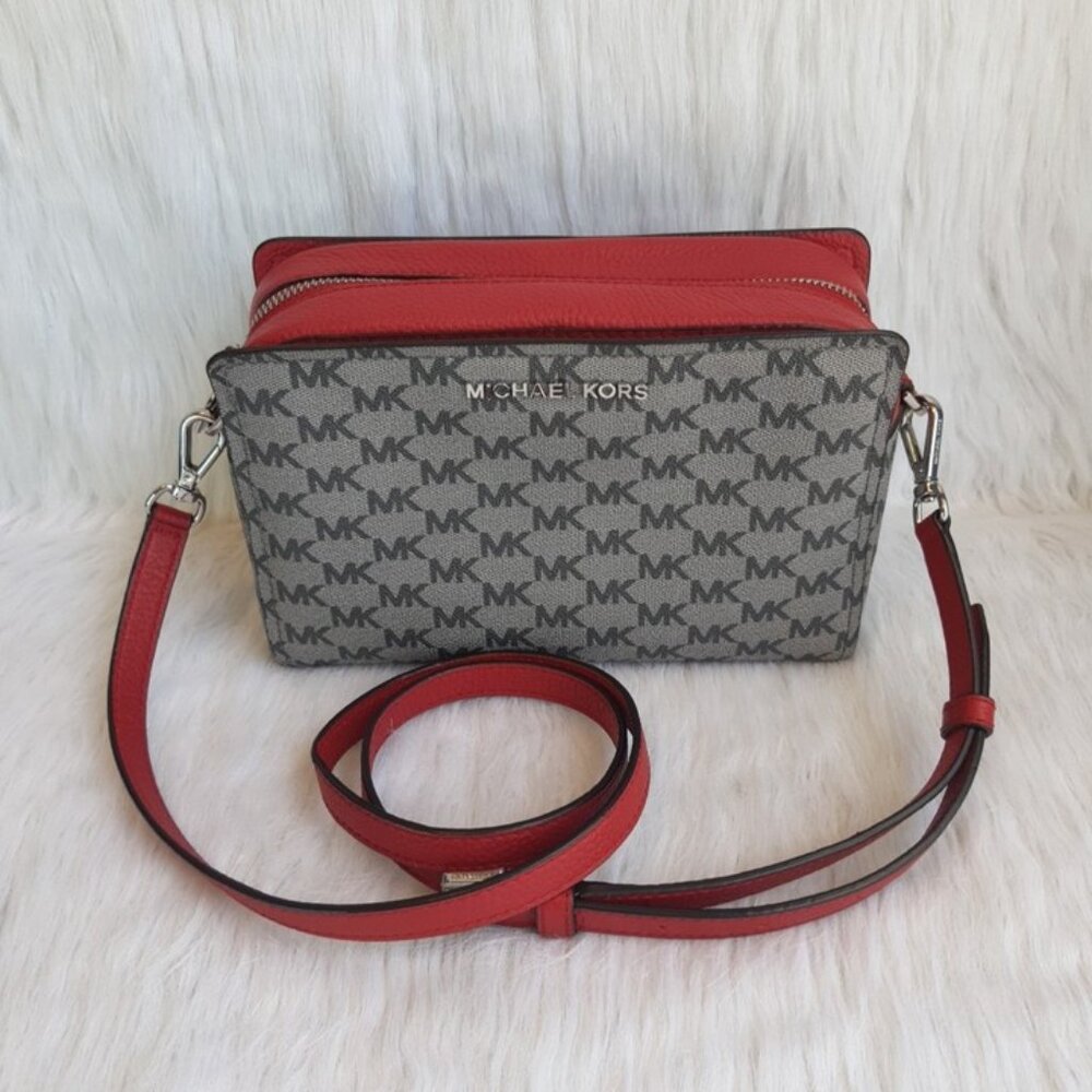 Michael Kors Crossbody Purse Red Grey Logo